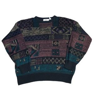 Vintage 90s Union Pier Geometric Knit Sweater Colorful Cosby Biggie Fresh Prince